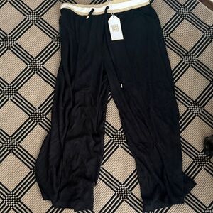 Emily McCarthy Black Lounge Pants with Gold Accents. Elastic waist. Flowy